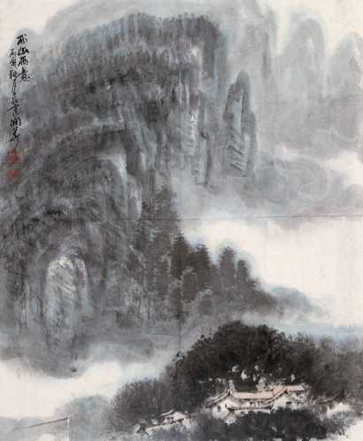 黄润华 丙寅（1986年）作 西山雨意 镜心
